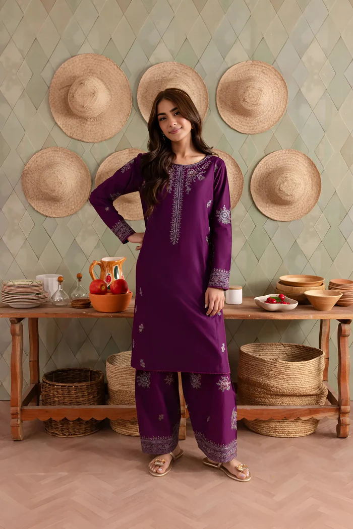 Purple Raina 2Pc - Embroidered Khaddar Dress