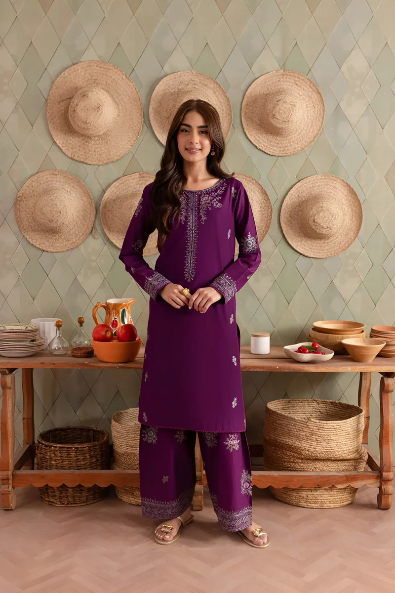 Purple Raina 2Pc - Embroidered Khaddar Dress