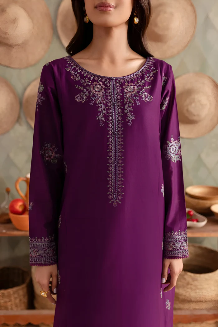 Purple Raina 2Pc - Embroidered Khaddar Dress