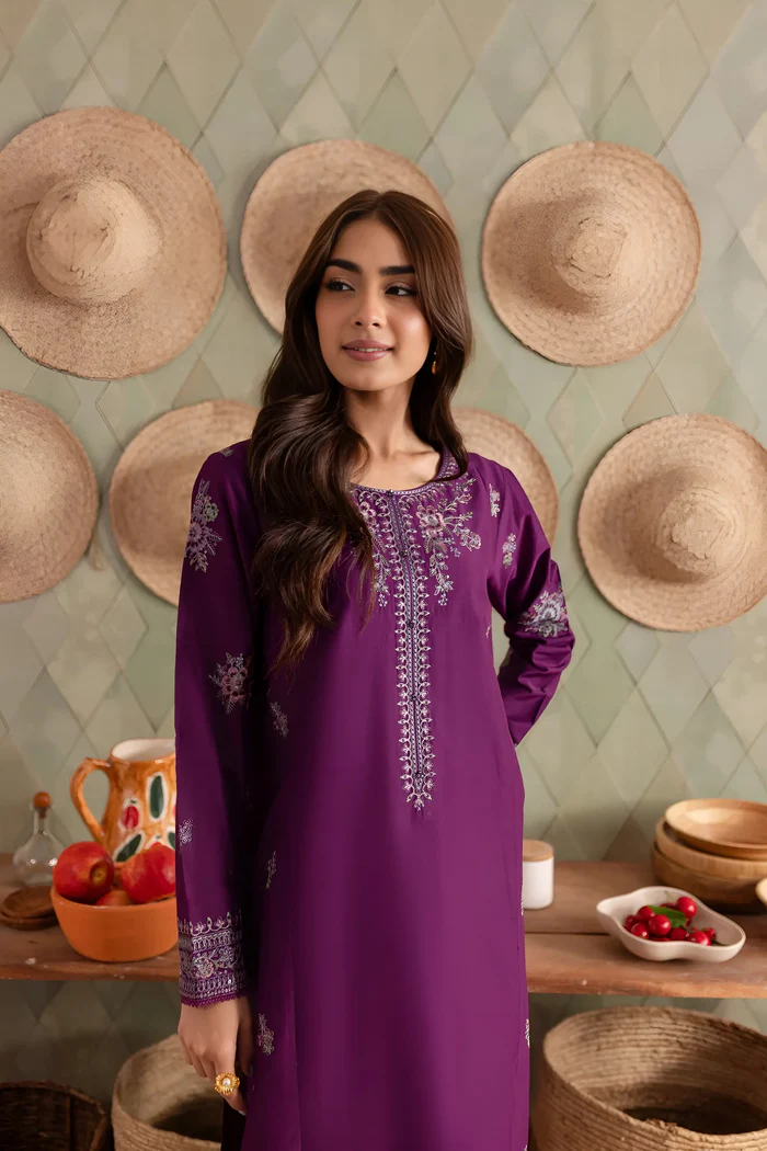 Purple Raina 2Pc - Embroidered Khaddar Dress