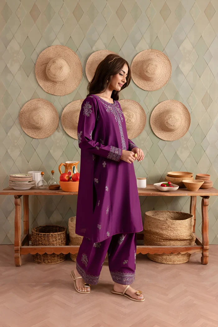 Purple Raina 2Pc - Embroidered Khaddar Dress